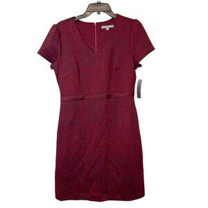 Burgundy Houndstooth Sheath Dress Career Professional Chic‎ Cocktail Party